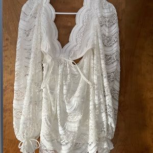 FOR LOVE & LEMONS long sleeve white mini dress